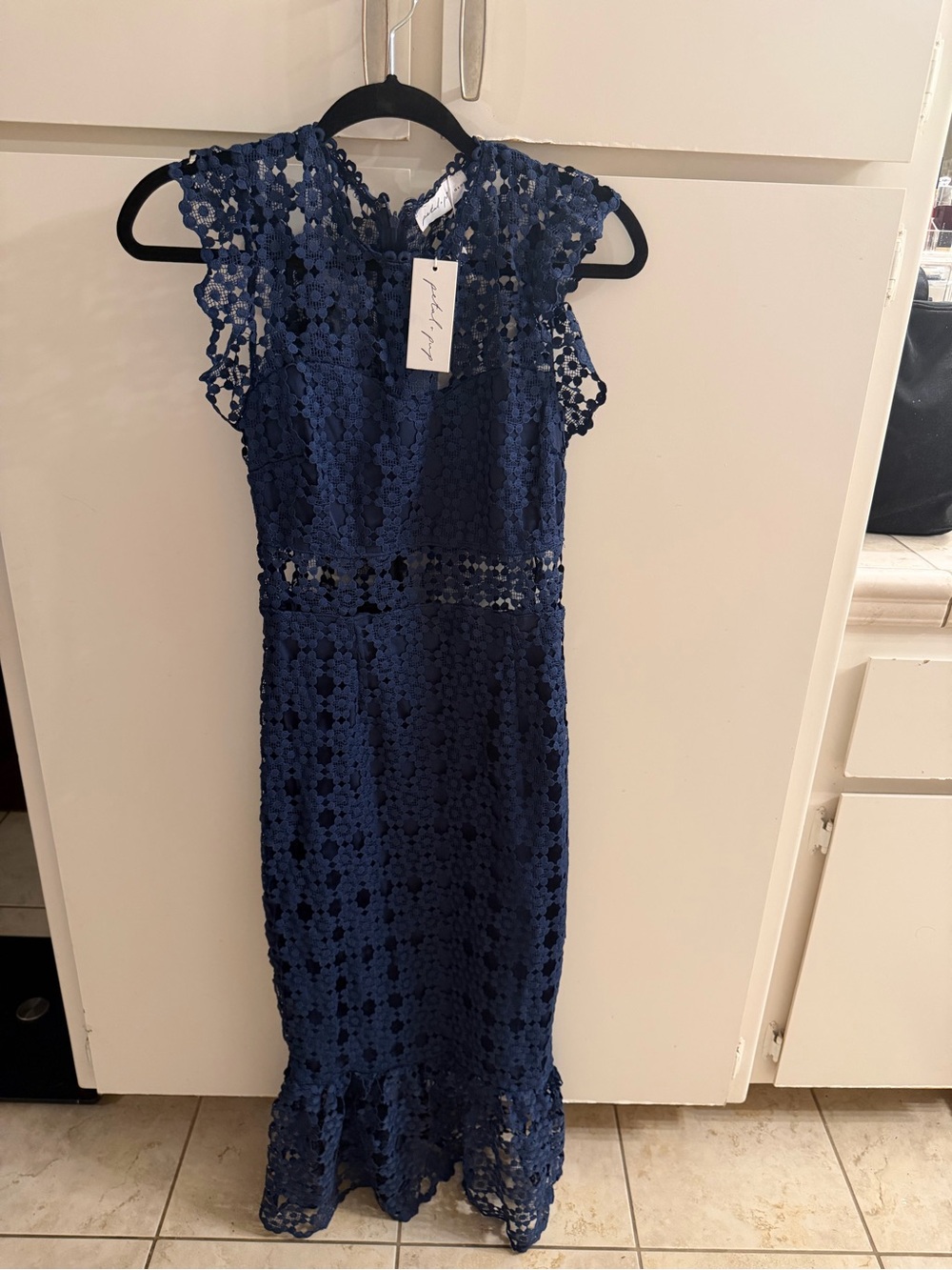 Petal & Pup Navy Blue Crochet Midi Dress